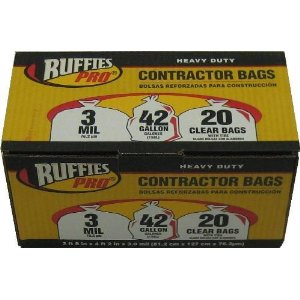 Clear Contractor Bags, Ruffies Pro, 3 mil, 42 Gallon (20 ct)